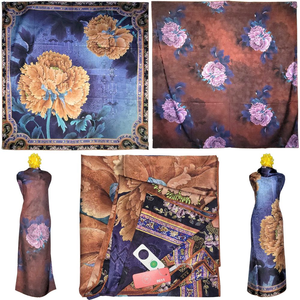 NWT Double Sided Silk Scarf 53"x53" Large Square Shawl Wrap XiangYunShal 22651